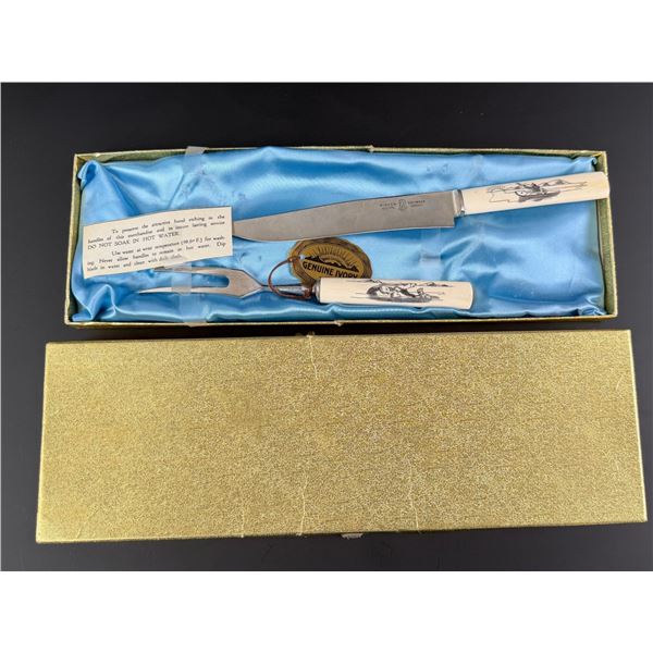 Alaskan Inuit Eskimo Walrus Ivory Carving Set