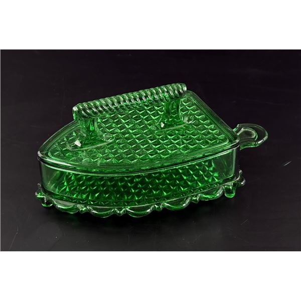 LG Wright Green Glass Flat Iron Butter Dish
