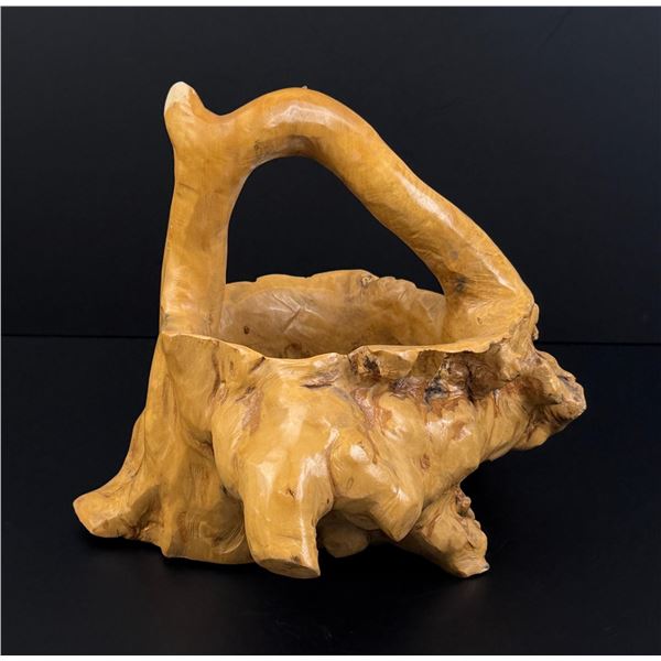 Hand Carved Root Burl Wood Basket