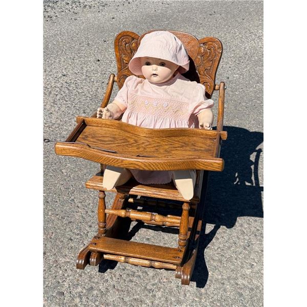 Effanbee Composition Doll with Oak Rocker