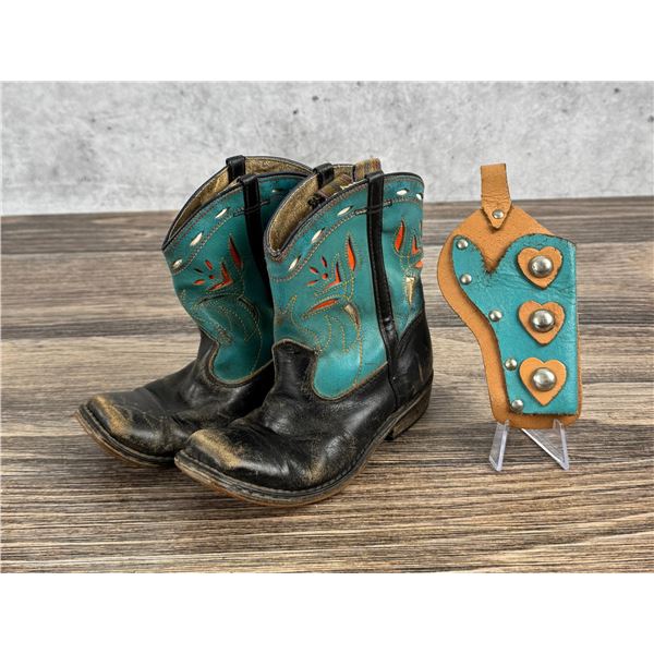 Acme Inlaid Kids Western Cowboy Boots and Holster