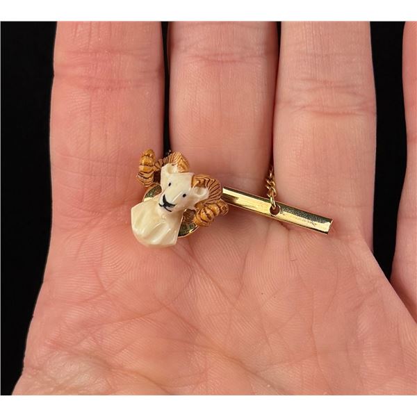 Alaskan Inuit Carved Ivory Dall Ram Tie Tack