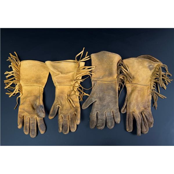Cowboy Cowgirl Buckskin Leather Fringed Gloves