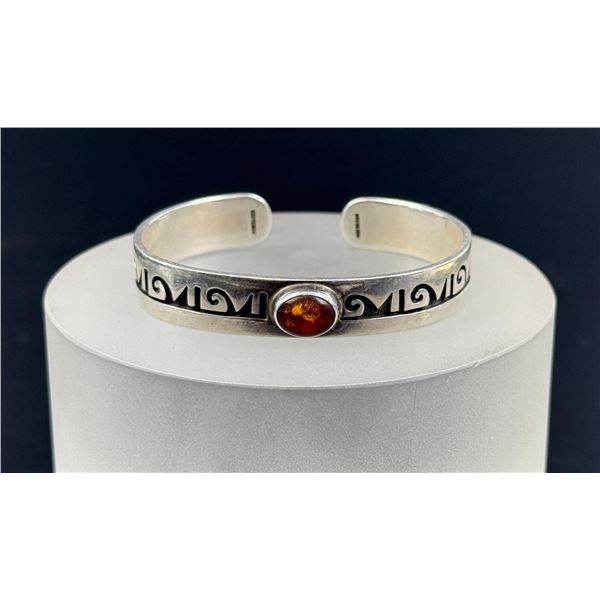 Hopi Sterling Silver Amber Bracelet