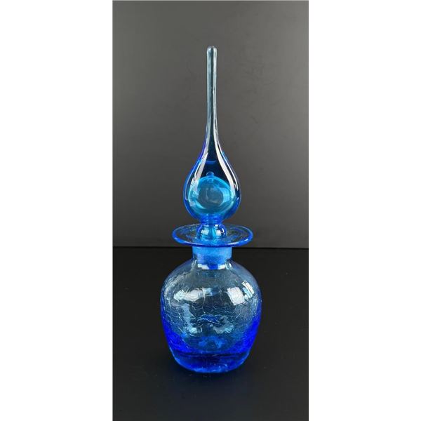 Blenko Art Glass Blue Crackle Decanter