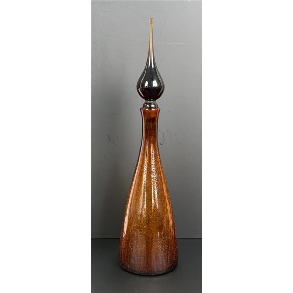Blenko Art Glass Amber Crackle Decanter