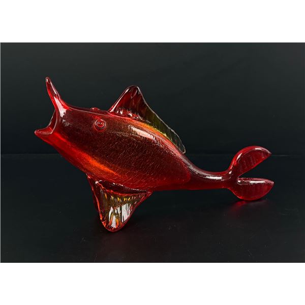 Rainbow Art Glass Red Crackle Fish