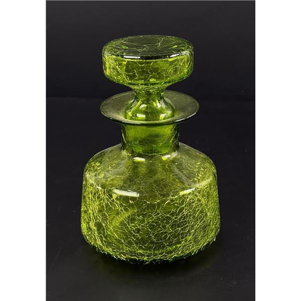Blenko Art Glass Green Crackle Decanter