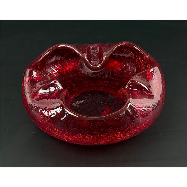 Blenko Art Glass Red Crackle Ashtray