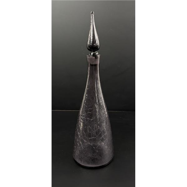 Blenko Art Glass Gray Charcoal Crackle Decanter