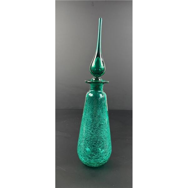 Blenko Art Glass Forest Green Crackle Decanter