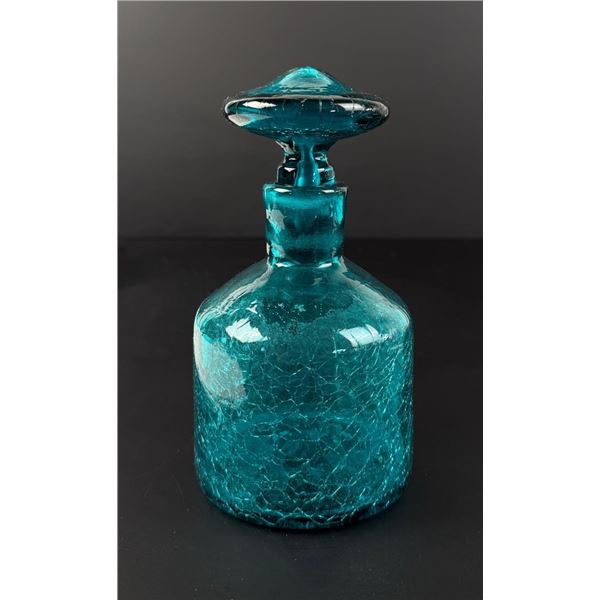 Blenko Art Glass Teal Crackle Decanter