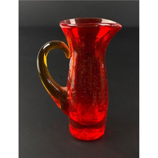 Blenko Art Glass Red Crackle Miniature Pitcher