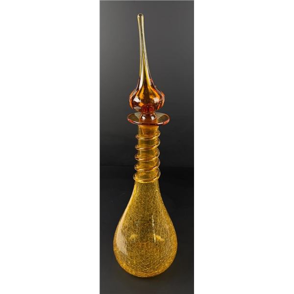 Blenko Art Glass Amber Crackle Decanter
