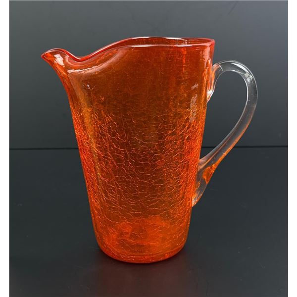 Blenko Art Glass Orange Crackle Pitcher