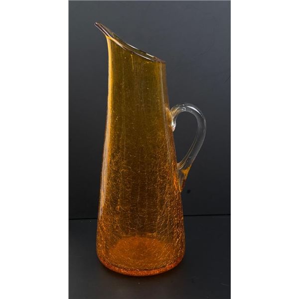 Blenko Art Glass Orange Crackle Pitcher