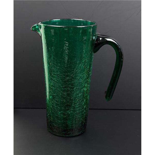 Blenko Art Glass Forest Green Crackle Pitcher