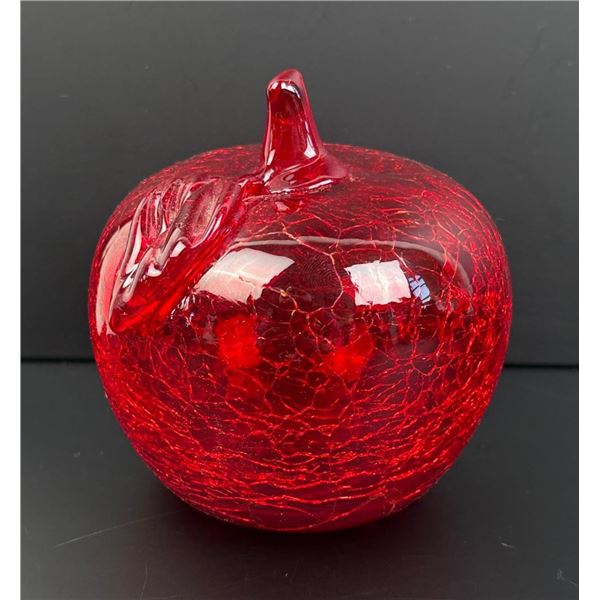 Blenko Art Glass Crackle Red Apple Paperweight