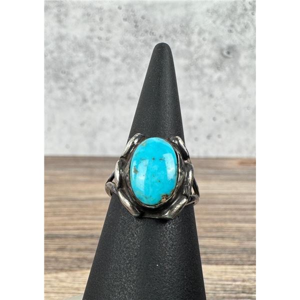 Navajo Sterling Silver Turquoise Coral Ring