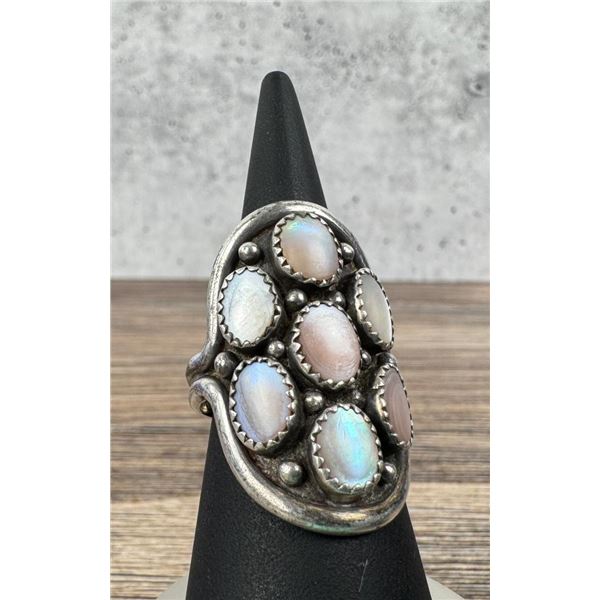Navajo Sterling Mother of Pearl Snake Eye Ring