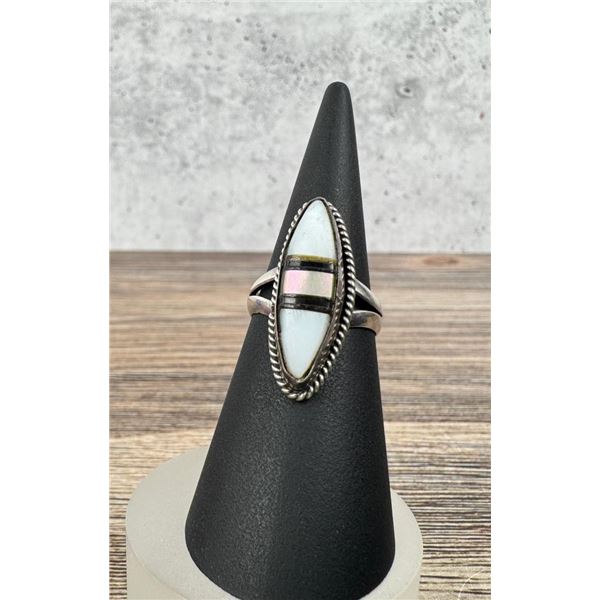 Zuni Mother of Pearl Sterling Onyx Ring