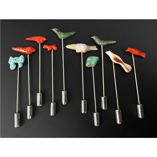 Zuni Bird and Nugget Fetish Stick Pins