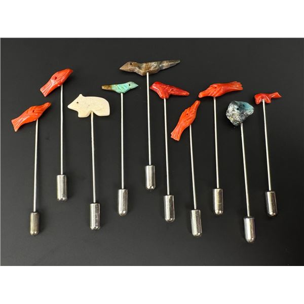 Zuni Coral Animal Fetish Stick Pins