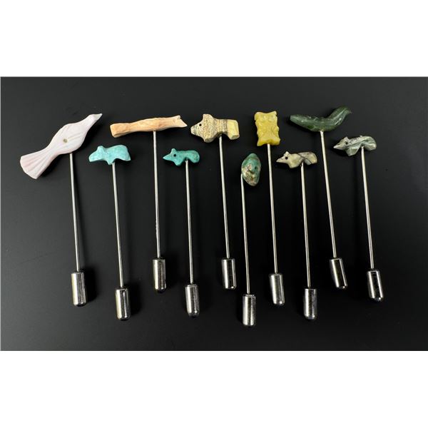 Zuni Indian Carved Animal Fetish Stick Pins