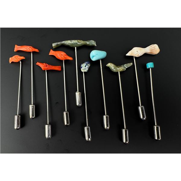 Zuni Indian Carved Animal Fetish Stick Pins