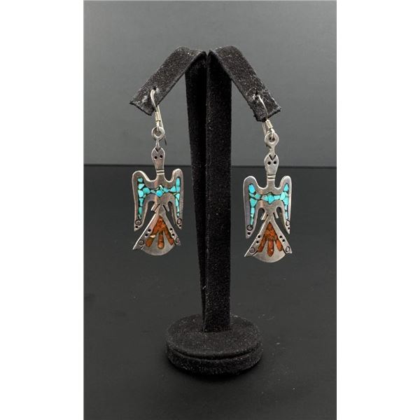 Zuni Thunderbird Inlaid Sterling Silver Earrings