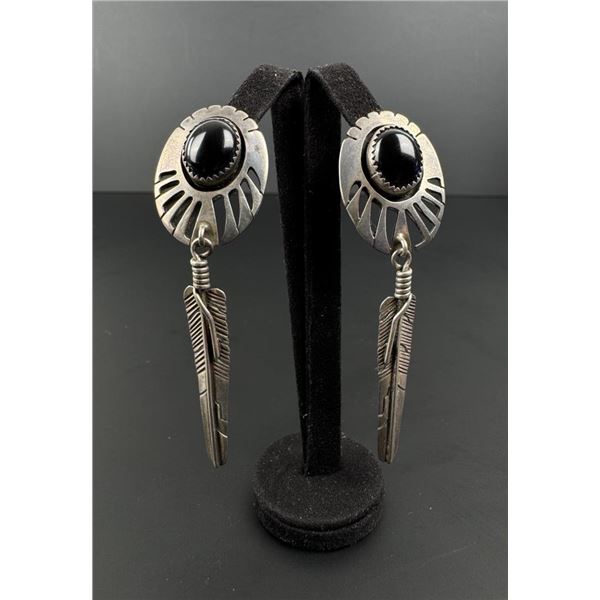 Navajo Sterling Silver Onyx Earrings