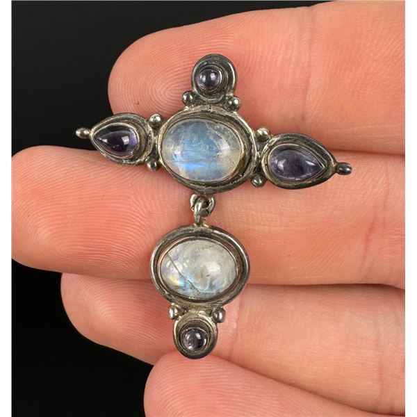 Sterling Silver Amethyst Moonstone Brooch