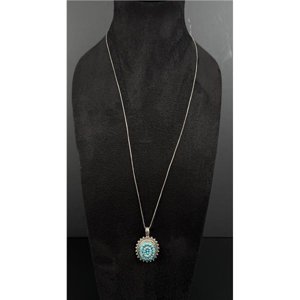 Navajo Sterling Silver Turquoise Cluster Necklace