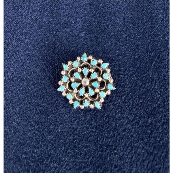 Zuni Petit Point Sterling Silver Turquoise Brooch