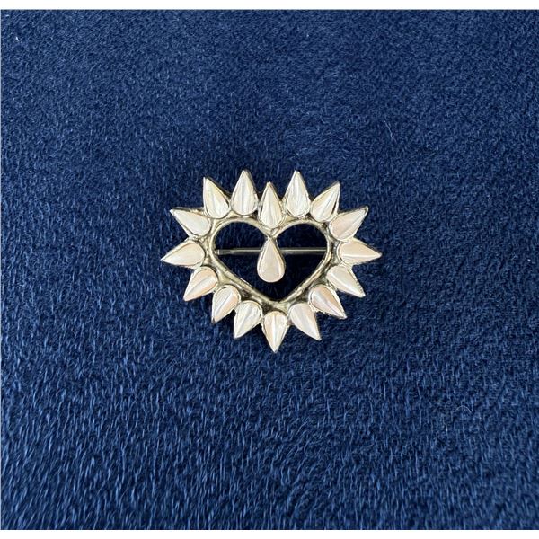 Zuni Sterling Silver Mother of Pearl Heart Brooch