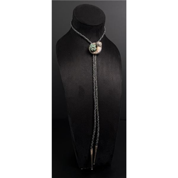 Navajo Silver Dollar Turquoise Bear Claw Bolo Tie