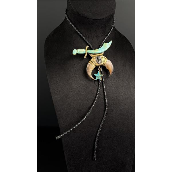 Jim Yazz Masonic Turquoise Bear Claw Bolo Tie
