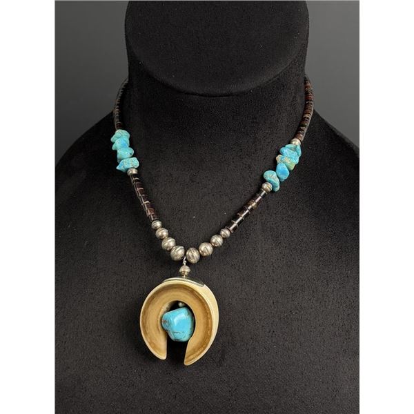 Navajo Modernist Naja Turquoise Bead Necklace