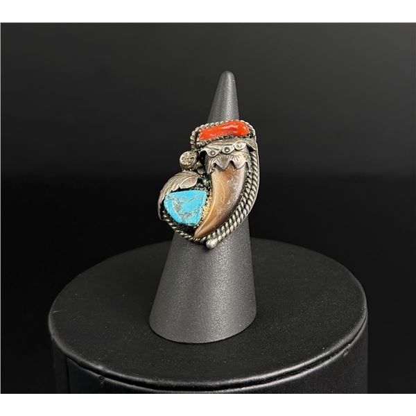 JCT Navajo Sterling Turquoise Bear Claw Ring