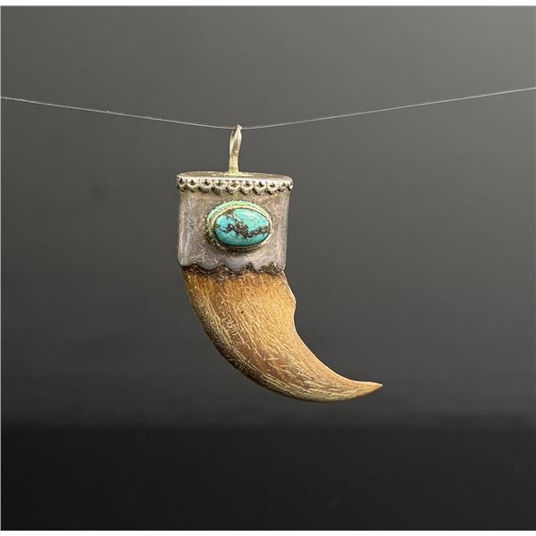 Navajo Sterling Turquoise Bear Claw Pendant