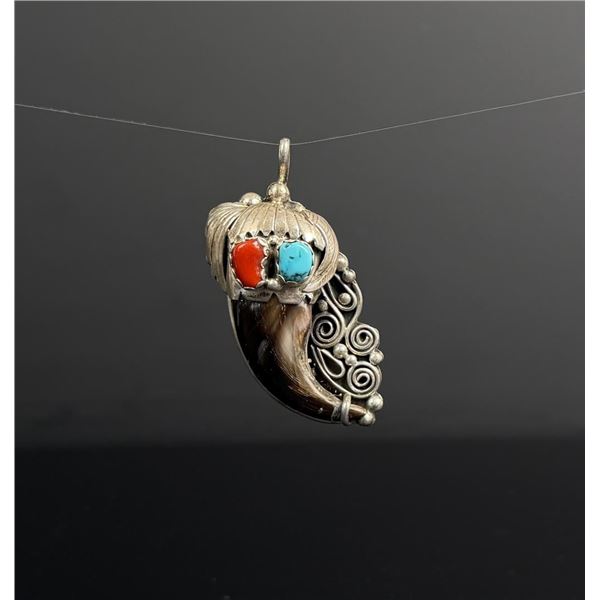 Donald Douglas Navajo Turquoise Bear Claw Pendant