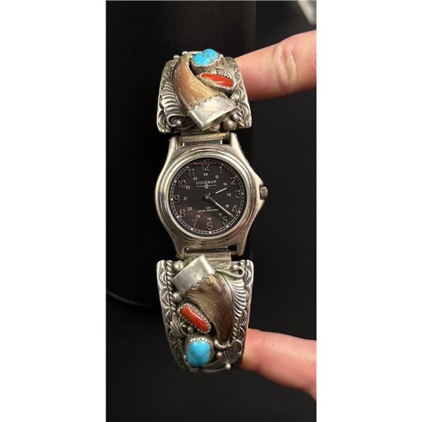 Navajo Sterling Turquoise Bear Claw Watch Band