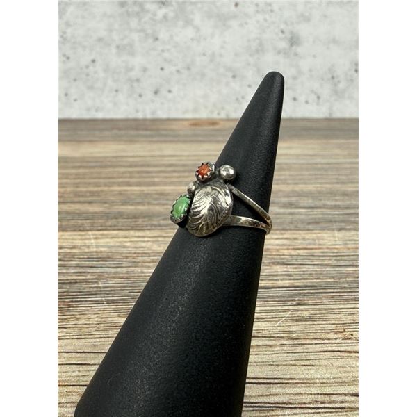 Navajo Sterling Silver Turquoise Coral Ring
