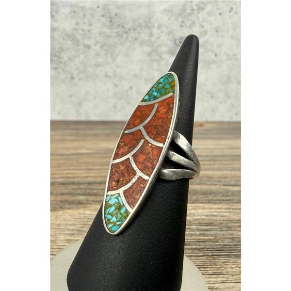 Navajo Chip Inlaid Sterling Silver Ring