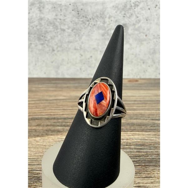 Navajo Teme Sunburst Sterling Oyster Lapis Ring