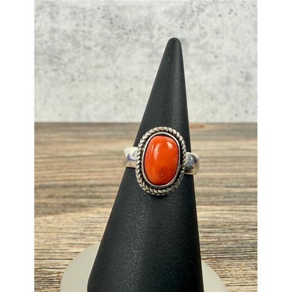 Navajo Indian Sterling Silver Red Coral Ring