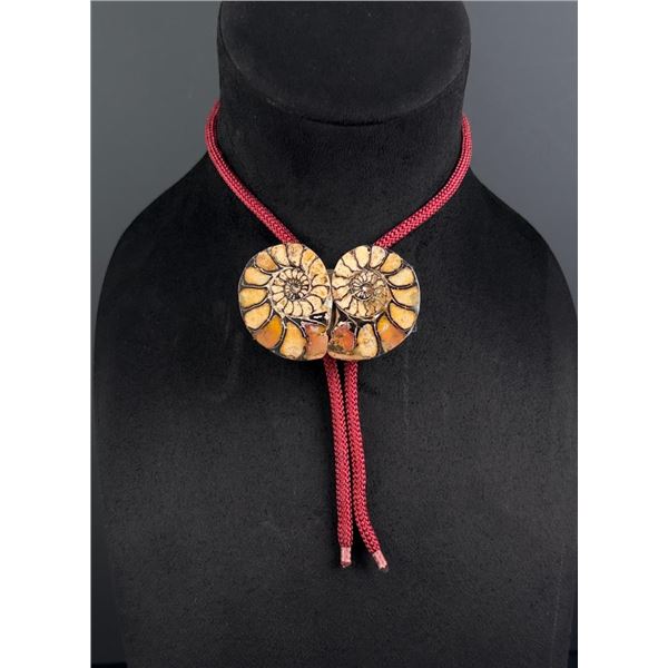Double Ammonite Fossil Bolo Tie