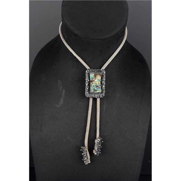 Brutalist Boulder Opal Sterling Mesh Bolo Tie