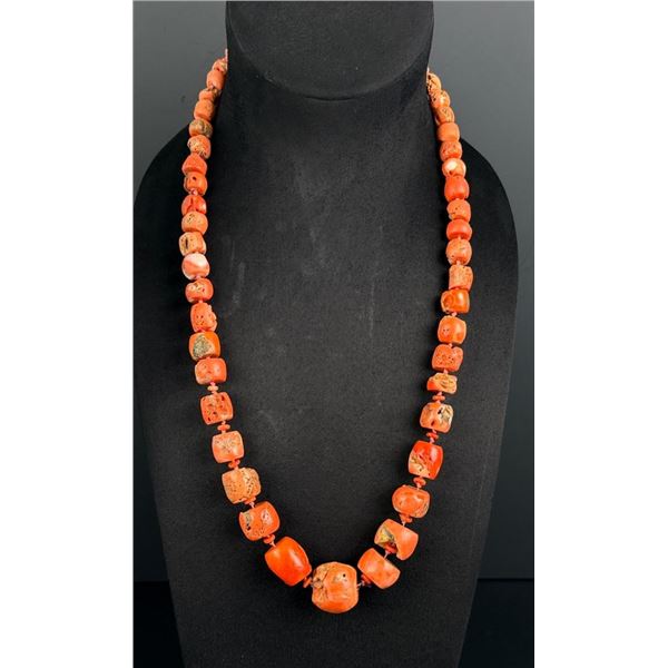 Chinese Red Branch Coral Graduated Necklace