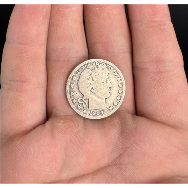 1909 O Barber Silver Quarter Coin